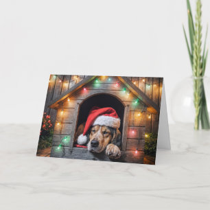 Christmas Hound Dog In Doghouse Holiday Card