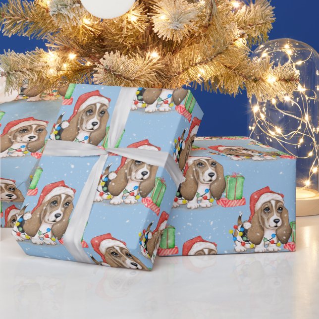 Christmas Hound Dog in Snowflakes  Wrapping Paper (Holidays)
