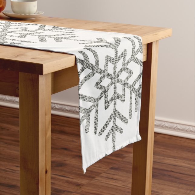 Christmas Houndstooth Snowflakes Chic Long Table Runner (In Situ)