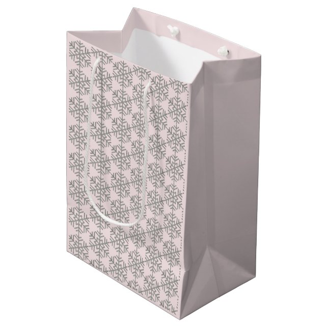 Christmas Houndstooth Snowflakes Pink Blush Medium Gift Bag (Front Angled)