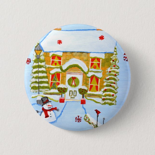 Christmas House 6 Cm Round Badge (Front)
