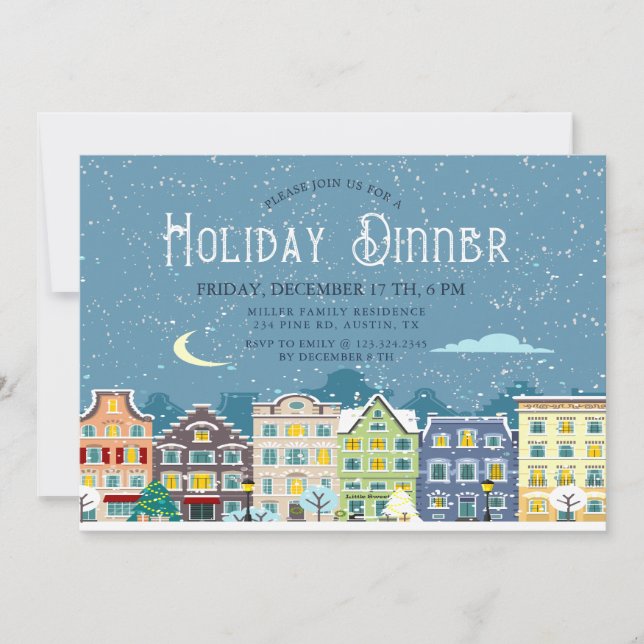 Christmas house snow day holiday dinner invitation (Front)