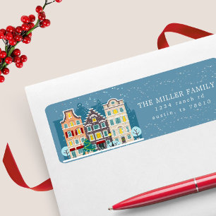 Christmas house snowy day holiday return address