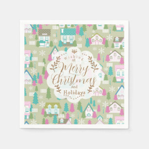 Christmas Houses Green Napkin