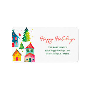 Christmas Houses Happy Holidays Label