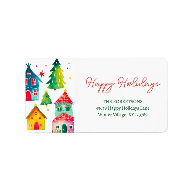 Christmas Houses Happy Holidays Label (Front)