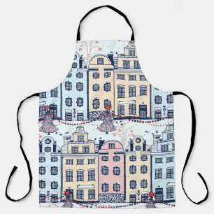 Christmas houses, vintage festive pattern. apron