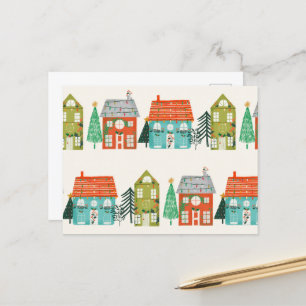 Christmas Houses White Postcard