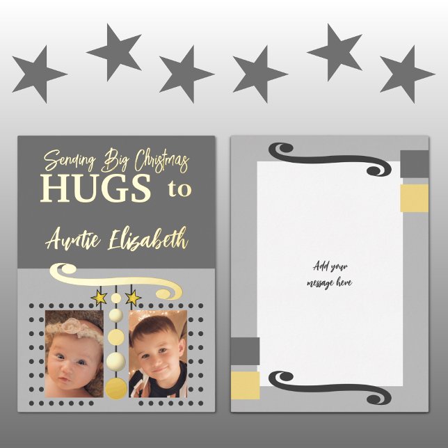 Christmas hugs auntie add photos gold grey (Creator Uploaded)