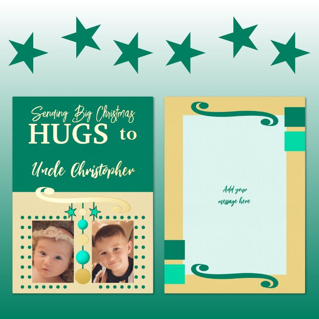 Christmas hugs uncle add photos gold green (Creator Uploaded)