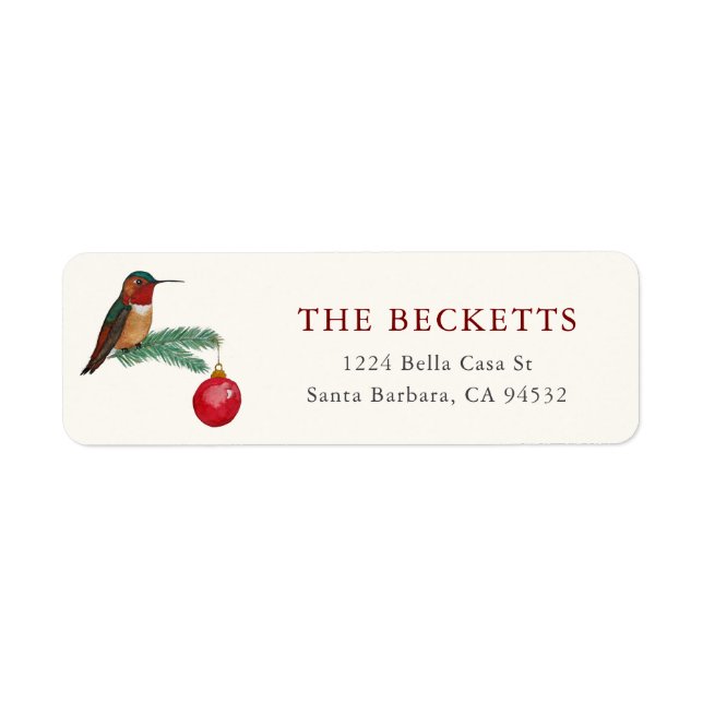 Christmas Hummingbird Return Address Label (Front)