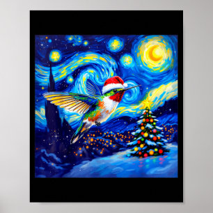 Christmas Hummingbird Santa Hat Van Gogh Starry Ni Poster