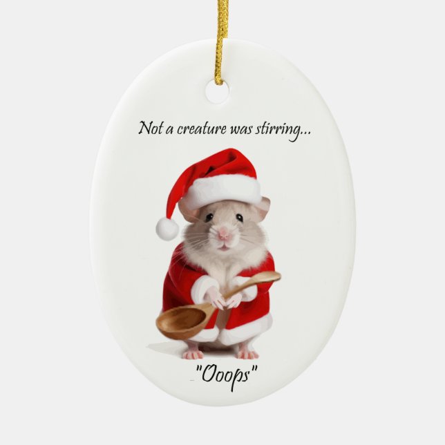 Christmas Humour Not a Creature was stirring Mouse Ceramic Tree Decoration (Front)