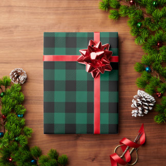 Christmas Hunter Green and Black Buffalo Check Wrapping Paper