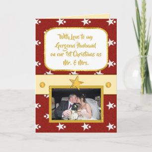 Christmas Husband red with stars and photo Holiday Card