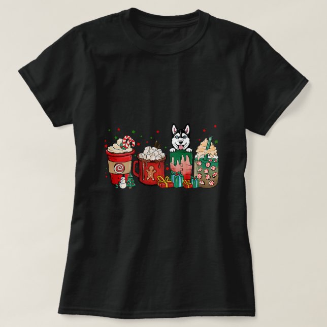 Christmas Husky Dog Coffee Cups xmass Winter Pet D T-Shirt (Design Front)