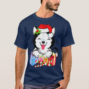 Christmas Husky Dog Cute Holiday Santa Xmas Tree W T-Shirt