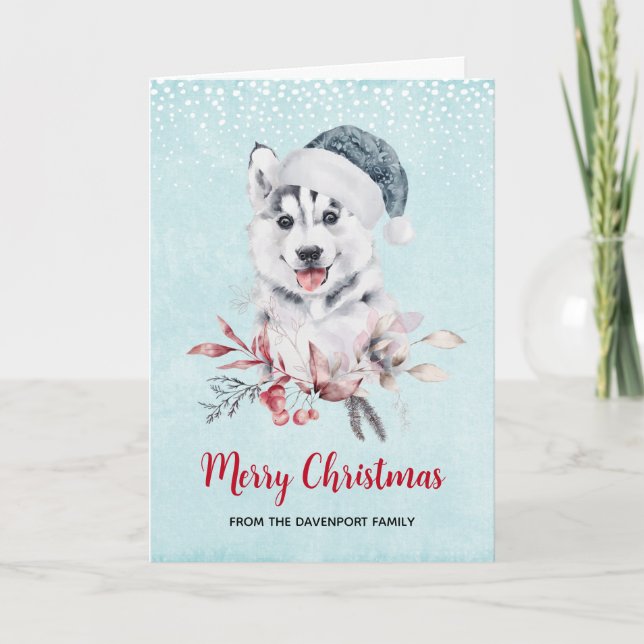 Christmas Husky Dog in a Santa Hat Card (Front)