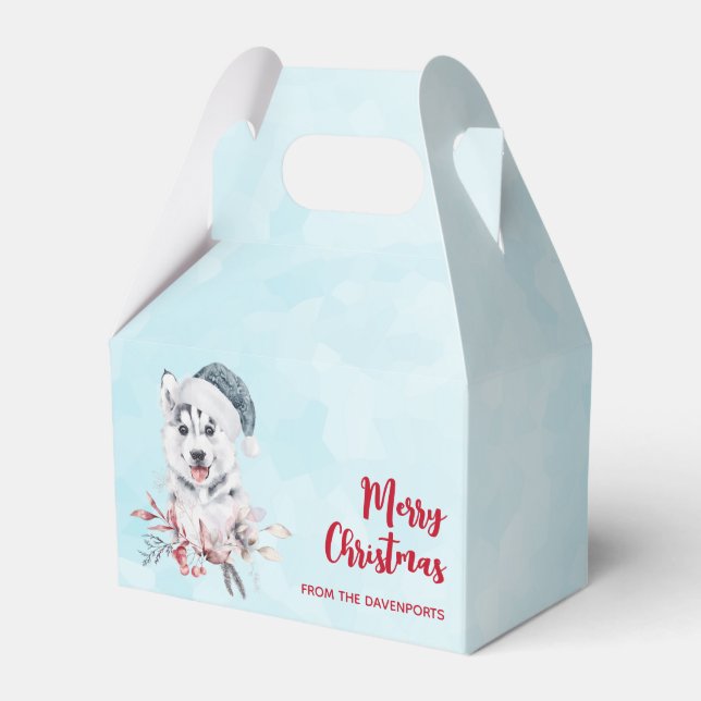 Christmas Husky Dog in a Santa Hat Favour Box (Front Side)