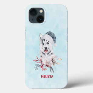 Christmas Husky Dog in a Santa Hat iPhone 13 Case