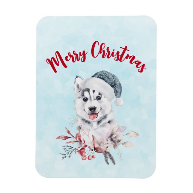 Christmas Husky Dog in a Santa Hat Magnet (Vertical)