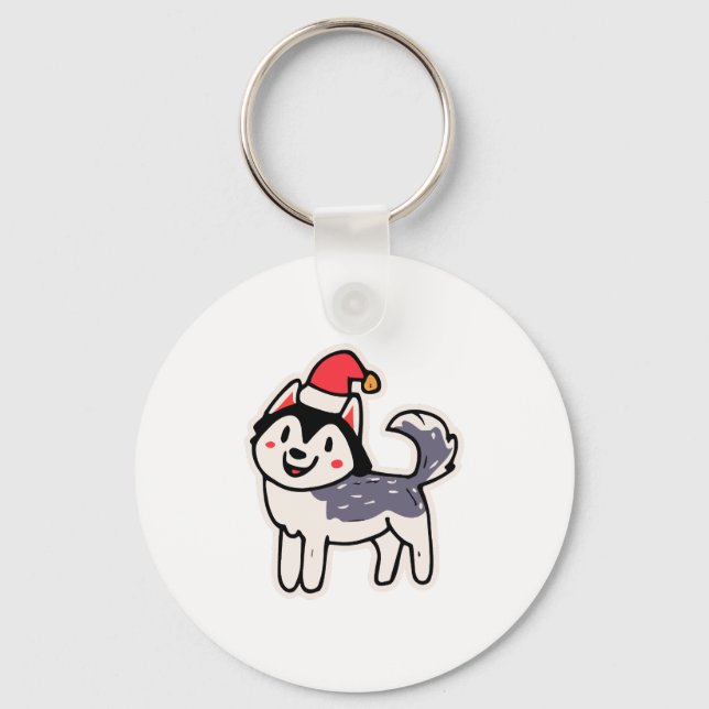 Christmas Husky Dog Lover Malamute Key Ring (Front)