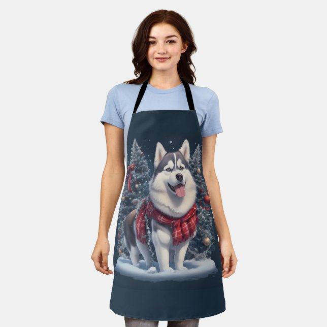 Christmas Husky Dog Magic Xmas Holiday Spirit Apron (Worn)