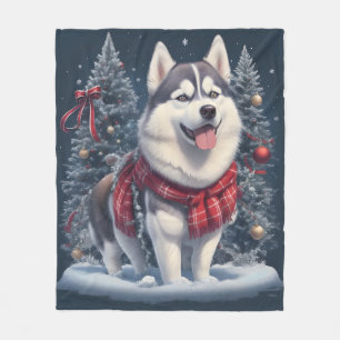 Christmas Husky Dog Magic Xmas Holiday Spirit Fleece Blanket