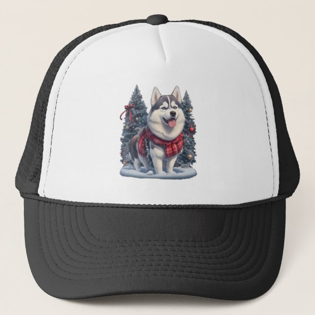 Christmas Husky Dog Magic Xmas Holiday Spirit Trucker Hat (Front)