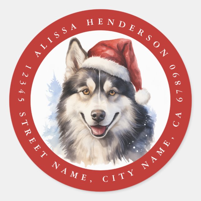 Christmas Husky Dog Round Stickers (Front)