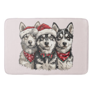 Christmas Husky Dogs Bath Mat