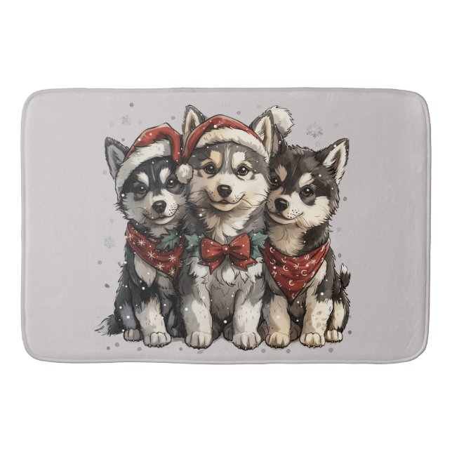 Christmas Husky Dogs Bath Mat (Front)
