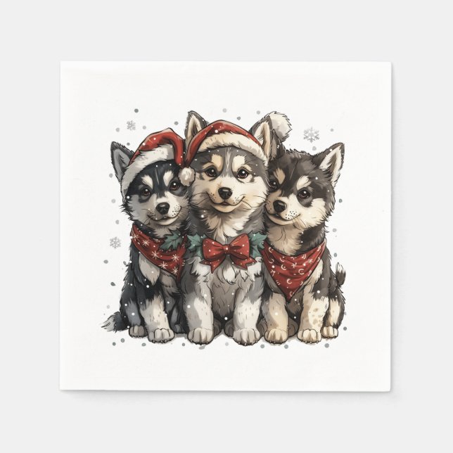 Christmas Husky Dogs Napkin (Front)