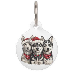 Christmas Husky Dogs Pet Tag