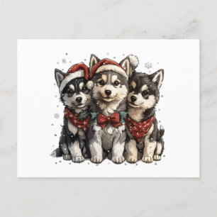Christmas Husky Dogs Postcard