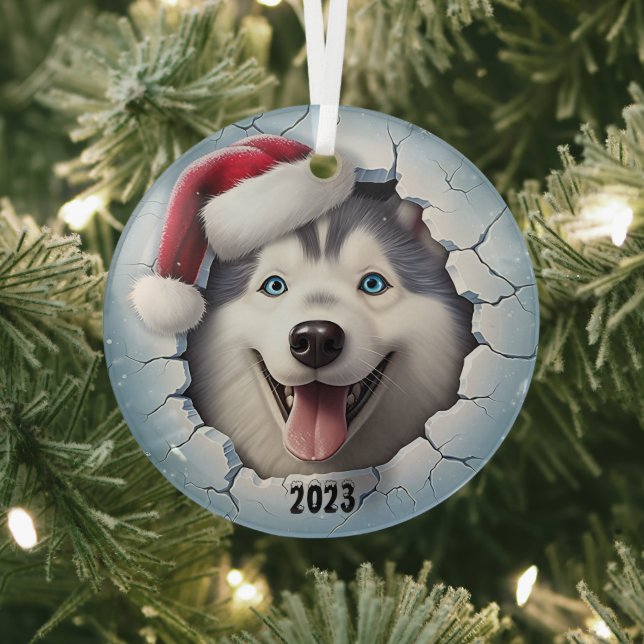 Christmas Husky Glass Tree Decoration (Insitu)