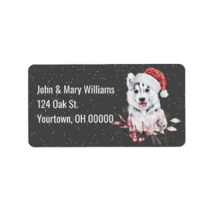 Christmas Husky In Snowflakes Label