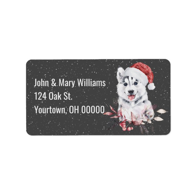Christmas Husky In Snowflakes Label (Front)