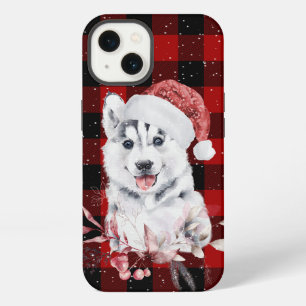 Christmas Husky On Buffalo Plaid iPhone 13 Case