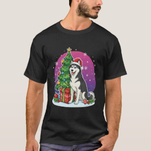 Christmas Husky Santa Hat Xmas Husky Lover Men Wom T-Shirt