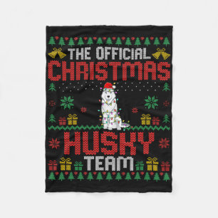 Christmas Husky Team - Husky Wearing Santa Hat Xma Fleece Blanket