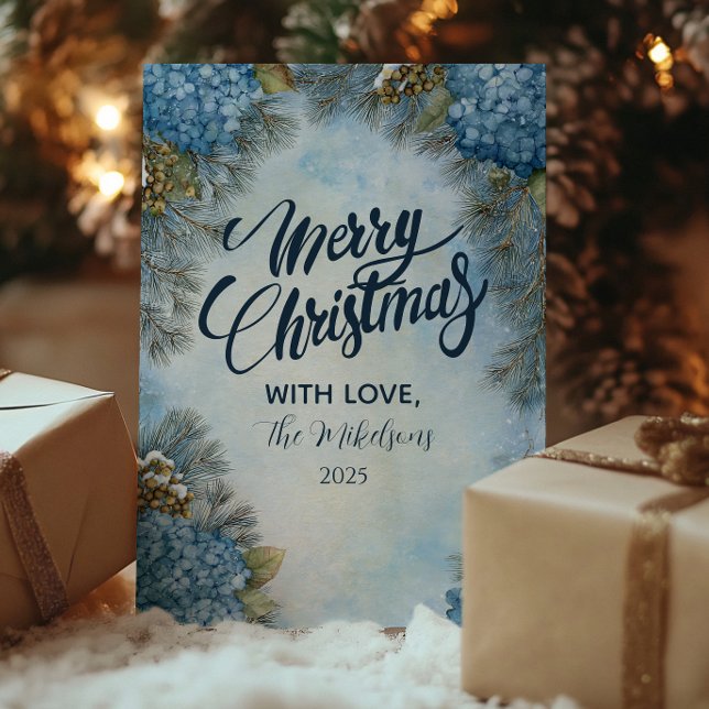 Christmas Hydrangea Pine Cones Holiday Card (Creator Uploaded)
