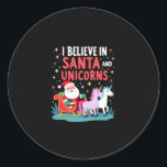 Christmas I Believe In Santa And Unicorns Funny Xm Classic Round Sticker<br><div class="desc">Christmas I Believe In Santa And Unicorns Funny Xmas (2)</div>