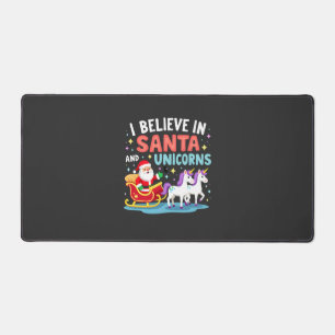 Christmas I Believe In Santa And Unicorns Funny Xm Desk Mat