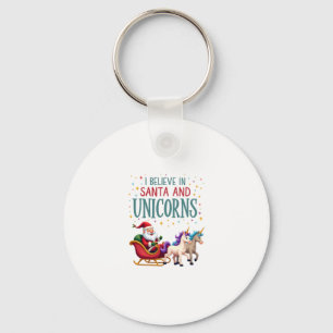 Christmas I Believe In Santa And Unicorns Funny Xm Key Ring