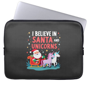 Christmas I Believe In Santa And Unicorns Funny Xm Laptop Sleeve