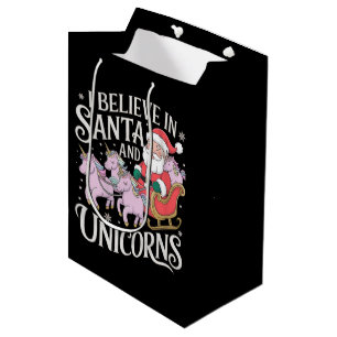 Christmas I Believe In Santa And Unicorns Xmas Medium Gift Bag