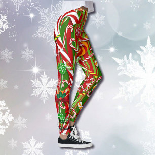 Christmas I Like Candy Leggings Red Green Pants