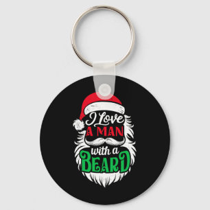 Christmas I Love A Man With A Beard Funny Santa Cl Key Ring