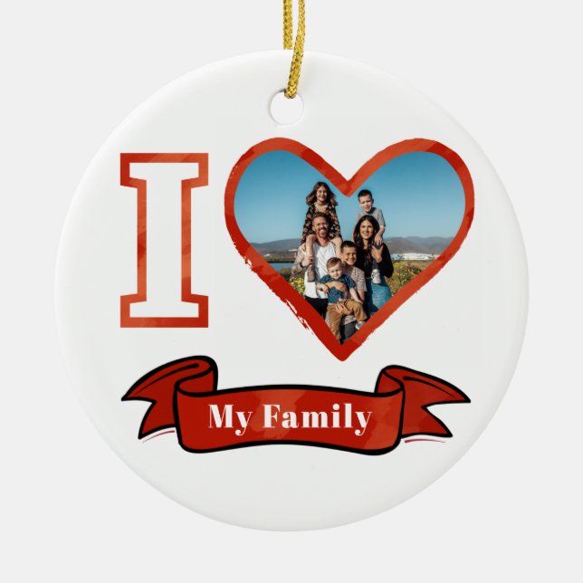 Christmas I Love My Family Personalised Photo Ceramic Tree Decoration (Front)